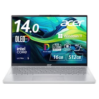 Acer Swift Lite 14 16GBメモリー 512GB SSD 14インチ WUXGA 16:10 OLED 光沢 インテル Core Ultra 5 115U アルミニウム合金 180°ヒンジ 9時間駆動 1.1kg 200万画素 Webカメラ スライドカバー付 WiFi 6 スピーカー・マイク内蔵 日本語キーボード SFL14-54M-A56Y